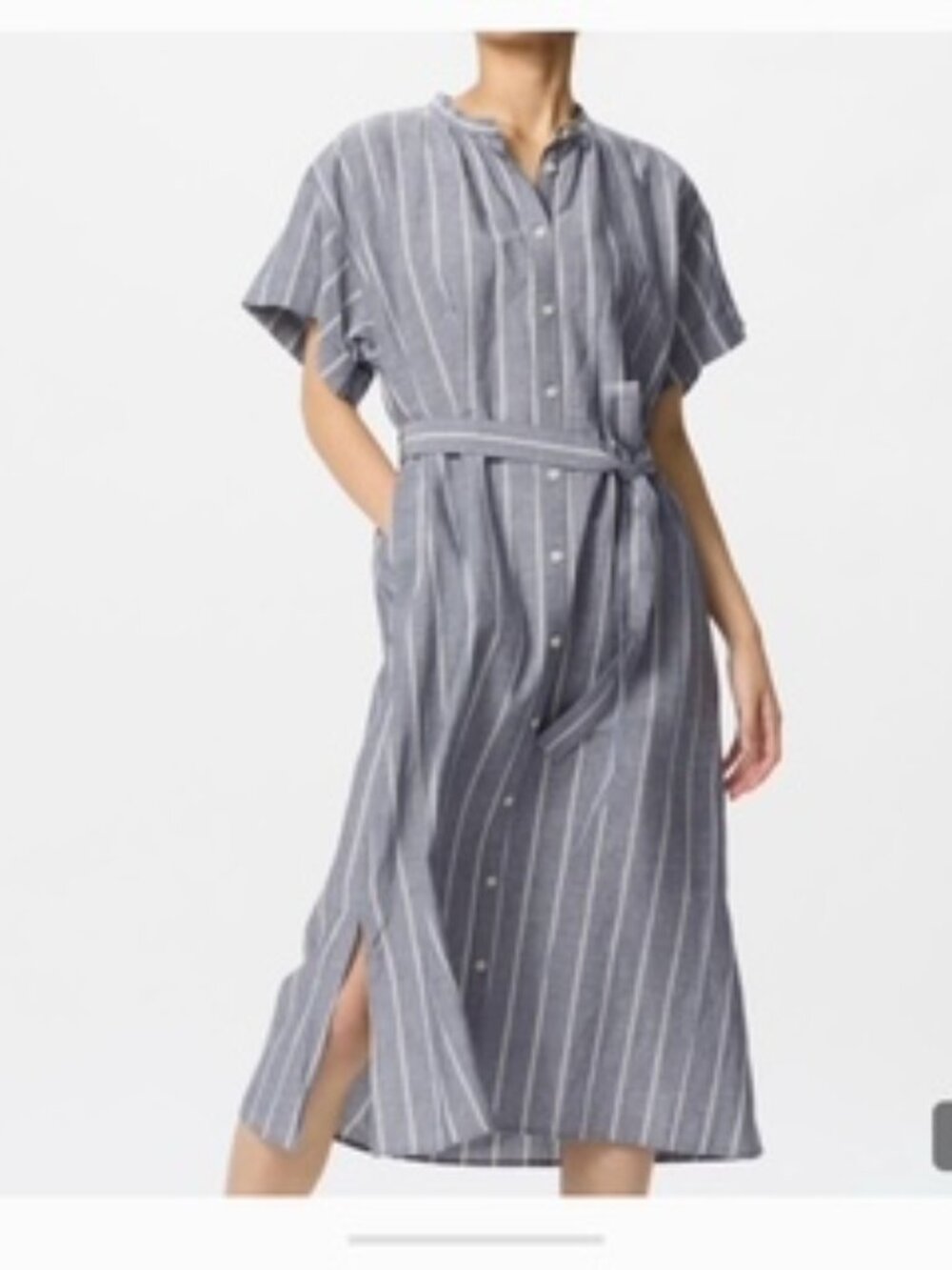 Uniglo striped shirt dress, linen blend, grey & white - Size Small/Large